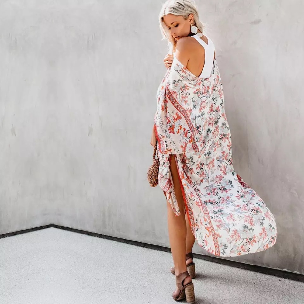 Picnic Date Tangerine & Sage Floral Kimono Top - Picture 3 of 15